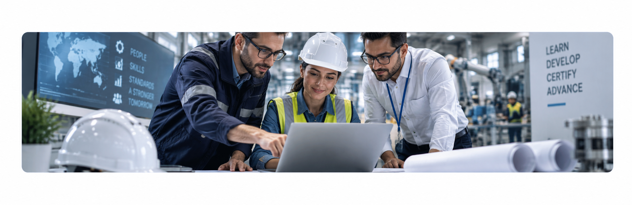 Three people working together at a table with laptops — suggested image — client to supply the final photograph